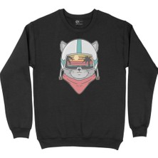 Cix Astronot Kedi Tatilde Siyah Sweatshirt