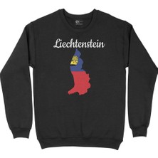 Cix Lihtenştayn Haritalı ve Bayraklı Siyah Sweatshirt