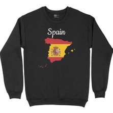 Cix Ispanya Haritalı ve Bayraklı Siyah Sweatshirt