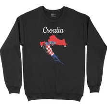Cix Hırvatistan Haritalı ve Bayraklı Siyah Sweatshirt