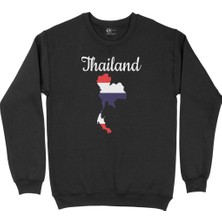 Cix Tayland Haritalı ve Bayraklı Siyah Sweatshirt