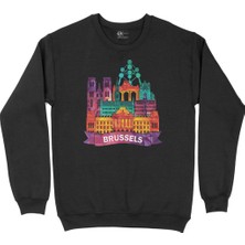 Cix Renkli Brüksel Illüstrasyon Siyah Sweatshirt