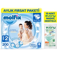 Molfix Bebek Bezi 2 Beden Mini Aylık Fırsat Paketi 200 Adet Evony Maske 10 Adet Hediye