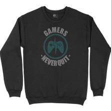 Cix Gri Gamers Never Quit Siyah Sweatshirt