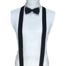 Elegante Cravatte Siyah Renk Pantolon Askısı ve Papyon Seti