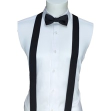 Elegante Cravatte Siyah Renk Pantolon Askısı ve Papyon Seti