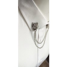Elegante Cravatte Kurt Figürlü Zincirli Gömlek Yaka Iğnesi