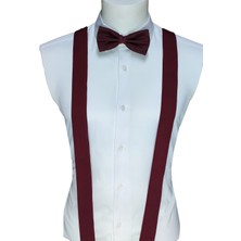 Elegante Cravatte Bordo Renk Pantolon Askısı ve Papyon Seti