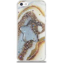 Caseart Apple iPhone 5 Se Kapak Mermer Desenli Pop Socketli Silikon Kılıf - Gold