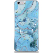 Caseart Apple iPhone 6 Kapak Mermer Desenli Pop Socketli Silikon Kılıf - Mavi