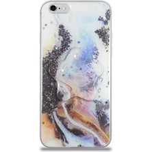 Caseart Apple iPhone 6 Kapak Mermer Desenli Pop Socketli Silikon Kılıf - Mor