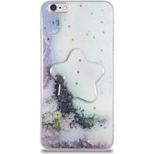 Caseart Apple iPhone 6s Plus Kapak Mermer Desenli Pop Socketli Silikon Kılıf - Beyaz