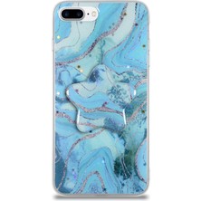 Caseart Apple iPhone 7 Plus Kapak Mermer Desenli Pop Socketli Silikon Kılıf - Mavi