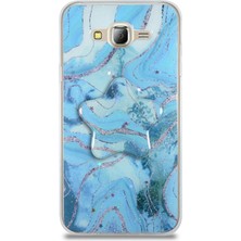 Caseart Samsung Galaxy J7 Kapak Mermer Desenli Pop Socketli Silikon Kılıf - Mavi