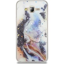 Caseart Samsung Galaxy J7 Kapak Mermer Desenli Pop Socketli Silikon Kılıf - Mor