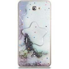 Caseart Samsung Galaxy J7 Prime Kapak Mermer Desenli Pop Socketli Silikon Kılıf - Beyaz