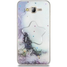 Caseart Samsung Galaxy J7 Kapak Mermer Desenli Pop Socketli Silikon Kılıf - Beyaz
