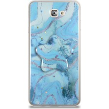 Caseart Samsung Galaxy J7 Prime Kapak Mermer Desenli Pop Socketli Silikon Kılıf - Mavi