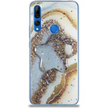Caseart Huawei Y9 Prime 2019 Kapak Mermer Desenli Pop Socketli Silikon Kılıf - Gold