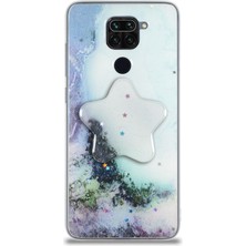 Caseart Xiaomi Redmi Note 9 Kapak Mermer Desenli Pop Socketli Silikon Kılıf - Beyaz