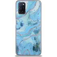 Caseart Oppo A72 Kapak Mermer Desenli Pop Socketli Silikon Kılıf - Mavi