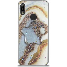 Caseart Huawei Y6S Kapak Mermer Desenli Pop Socketli Silikon Kılıf - Gold