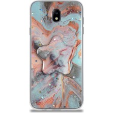 Caseart Samsung Galaxy J7 Pro Kapak Mermer Desenli Pop Socketli Silikon Kılıf - Mercan
