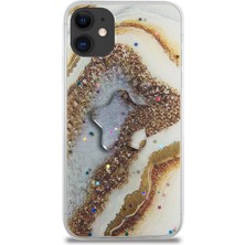 Caseart Apple iPhone 11 Kapak Mermer Desenli Pop Socketli Silikon Kılıf - Gold
