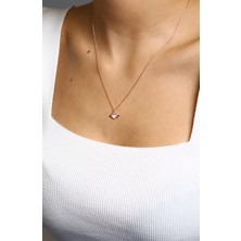 Hestia Silver Pembe Mineli Kanatlı Kalp Gümüş Kolye