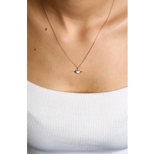 Hestia Silver Pembe Mineli Kanatlı Kalp Gümüş Kolye