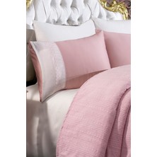 Evlen Home Collection Başak Fransız Güpürlü Yatak Örtüsü Battaniye Seti Pudra (6 Parça)