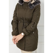 Vibeys Collection Haki Içi Kürkü ve Su Geçirmez Bayan Kışlık Mont & Kaban