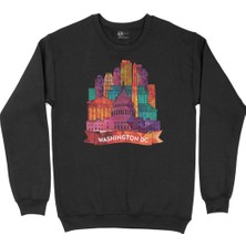 Cix Renkli Washington Dc Illüstrasyon Siyah Sweatshirt
