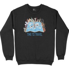 Cix Seyahat Haritası Siyah Sweatshirt