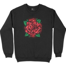 Cix Kırmızı Gül Siyah Sweatshirt