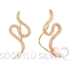 Söğütlü Silver Rose Zirkon Taşlı Yılanlı Tasarım Küpe
