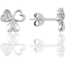 Söğütlü Silver Gümüş Zirkon Taşlı Yonca Modeli Küpe