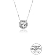 Söğütlü Silver Gümüş Swarovski Taşlı Pırlanta Modeli Yuvarlak Kolye