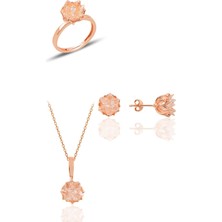 Söğütlü Silver Gümüş Lotus Çiçeği Modeli Zirkon Taşlı Üçlü Set