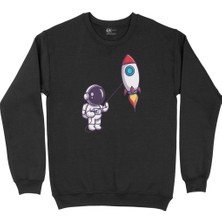 Cix Astronot ve Roket Siyah Sweatshirt