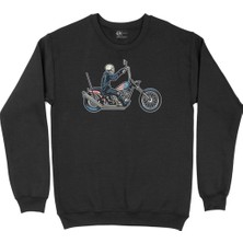 Cix Amerikan Motorcu Kurukafa Siyah Sweatshirt
