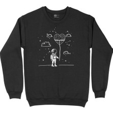 Cix Aşık Astronot Siyah Sweatshirt