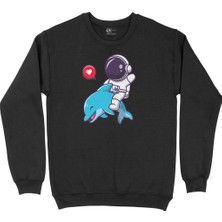 Cix Astronot ve Balina  Siyah Sweatshirt