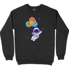 Cix Gezegen Balonlu Astronot Siyah Sweatshirt