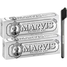 Marvis Whitening Mint Beyazlatıcı Diş Macunu 2 x 85 ml ve Black Mediım Orta Sert Diş Fırçası 1 Adet