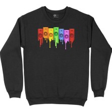 Cix Gökkuşağı Renkli Müzik Siyah Sweatshirt