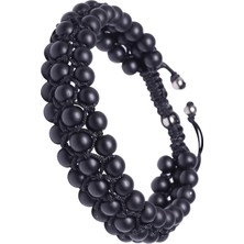 Tesbih Atölyesi Üçlü Siyah Makrome Oniks Bileklik