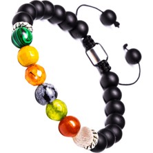 Tesbih Atölyesi Siyah Doğal Taş Makrome 7 Çakra Bileklik