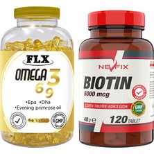 Flx Omega 3-6-9 Balık Yağı 90 Softgel  Nevfix Biotin 5000 Mcg 120 Tablet