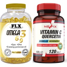 Flx Omega 3-6-9 Balık Yağı 90 Softgel  Nevfix Vitamin C Quercetin Bromelain 120 Tablet